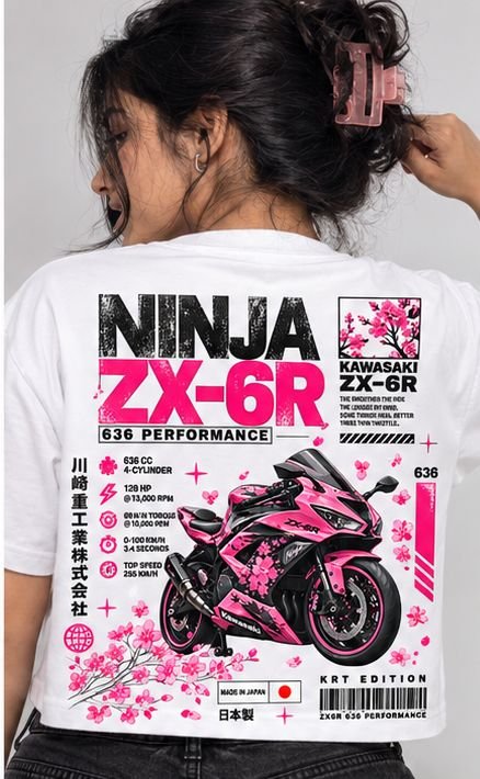 Ninja ZX-6R Pink Racing Women’s Cropped Tee - Image 2